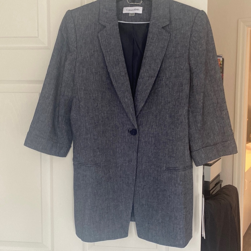 Calvin Klein women’s herringbone linen one button jacket